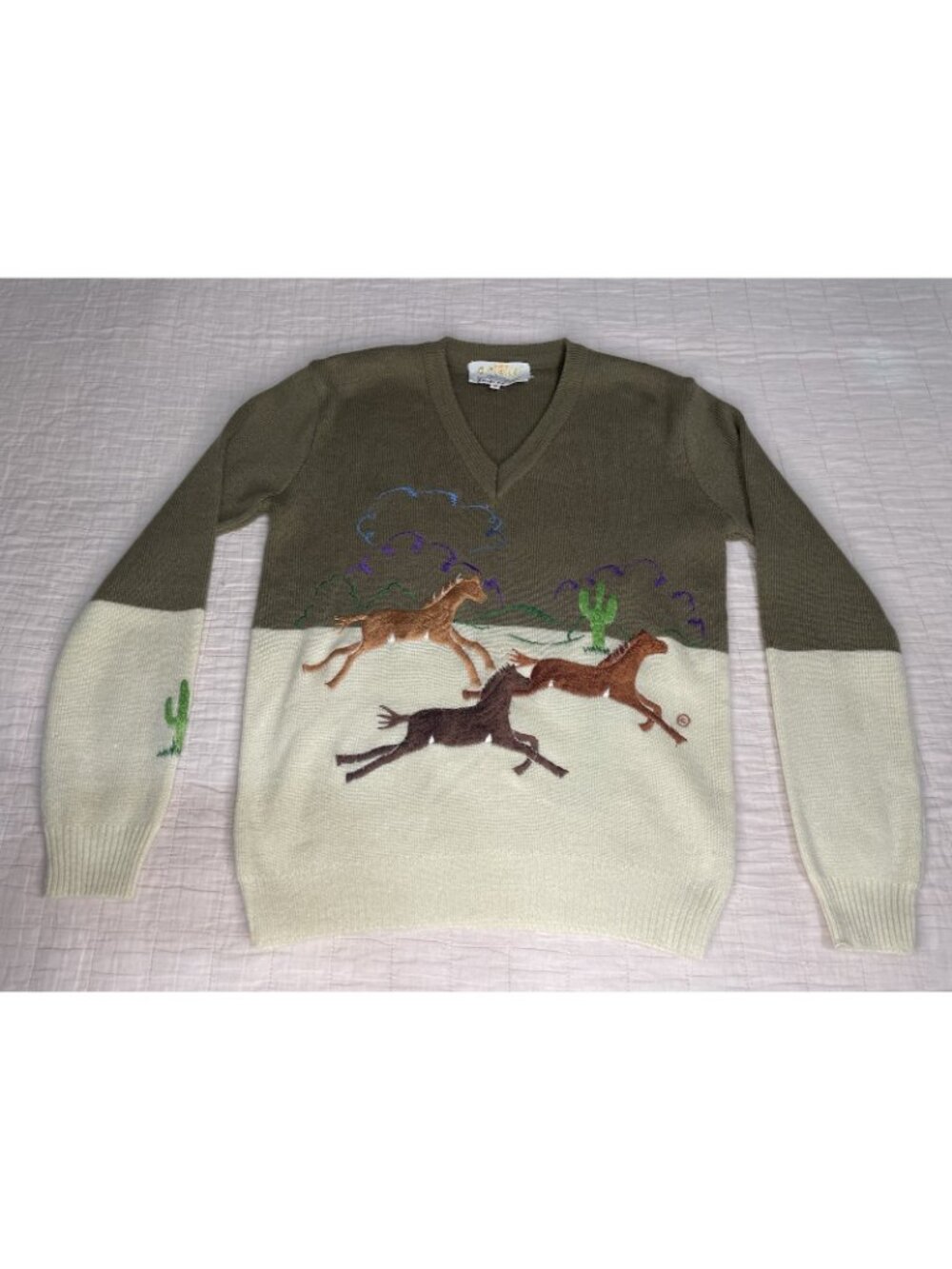 Vintage Cyn Les Shirlee Equestrian Horse Embroidered Sweater Sz Med Old Money EC - Picture 2 of 10